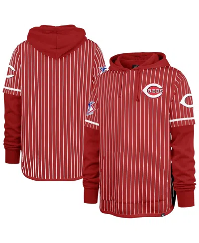 47 Brand Men's Red Cincinnati Reds Pinstripe Double Header Pullover Hoodie
