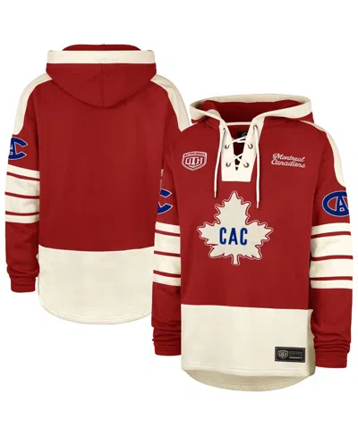 47 Brand Men's Red Montreal Canadiens Blue Line Heritage Lacer Pullover Hoodie