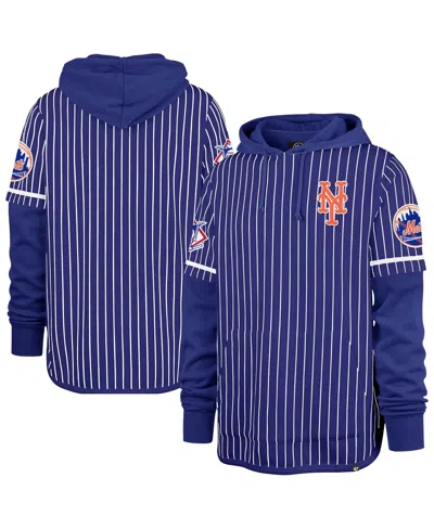 47 Brand Men's Royal New York Mets Pinstripe Double Header Pullover Hoodie