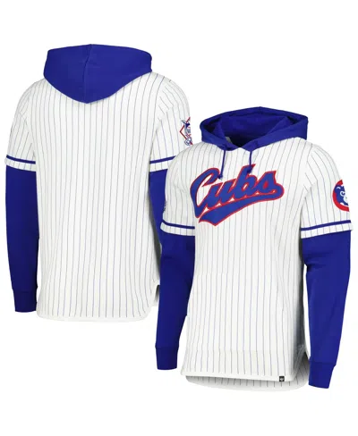 47 Brand Men's White Chicago Cubs Pinstripe Double Header Pullover Hoodie
