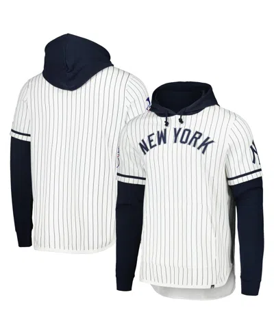 47 Brand Men's White New York Yankees Pinstripe Double Header Pullover Hoodie