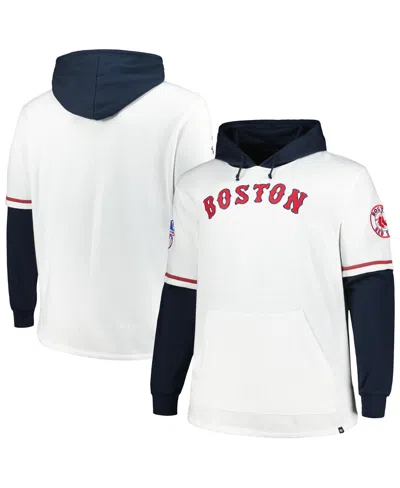 47 Brand Men's White/navy Boston Red Sox Big Tall Trifecta Shortstop Pullover Hoodie In White,navy