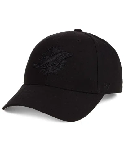 47 Brand Miami Dolphins Black & Black Mvp Strapback Cap In Black,black