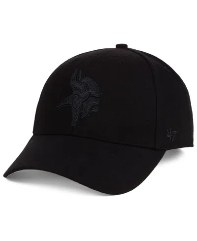 47 Brand Minnesota Vikings Black & Black Mvp Strapback Cap In Black,black