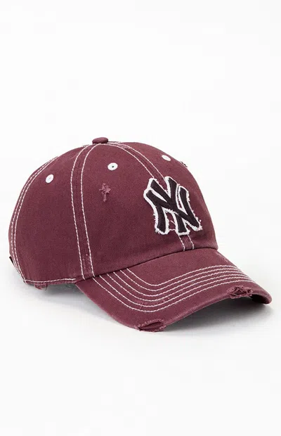 47 Brand Ny Weathered Strapback Hat In Brown In Burgundy