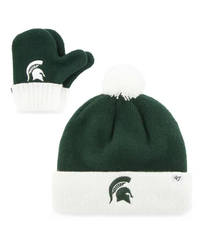 47 Brand Babies' Toddler Michigan State Spartans Two-piece Bam Bam Cuffed Knit Hat With Pom Mitten Set In Green