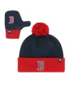 47 Brand Toddler Navy Boston Red Sox Bam Cuffed With Pom Mittens Knit Hat Set In Multi