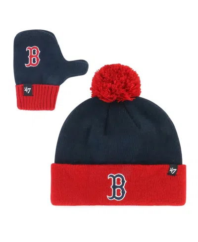 47 Brand Babies' Toddler Navy Boston Red Sox Bam Cuffed With Pom Mittens Knit Hat Set In Multi