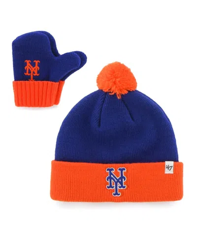 47 Brand Babies' Toddler Royal New York Mets Bam Cuffed Knit With Pom Mittens Hat Set In Blue