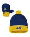 47 Brand Toddler Unisex '47 Royal, Gold Los Angeles Rams Bam Bam Cuffed Knit Hat With Pom And Mittens Set In Royal,gold