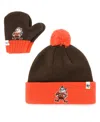 47 Brand Toddler Unisex Brown And Orange Cleveland Browns Bam Bam Cuffed Knit Hat With Pom And Mittens Set In Brown,orange