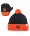 47 Brand Toddler Unisex Navy And Orange Chicago Bears Bam Bam Cuffed Knit Hat With Pom And Mittens Set In Navy,orange