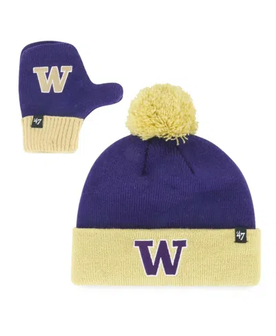 47 Brand Babies' Toddler Washington Huskies Two-piece Bam Bam Cuffed Knit Hat With Pom Mitten Set In Purple