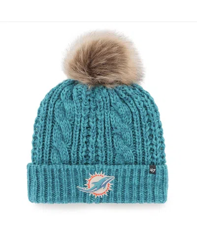 47 Brand Women's ' Aqua Miami Dolphins Logo Meeko Cuffed Knit Hat With Pom