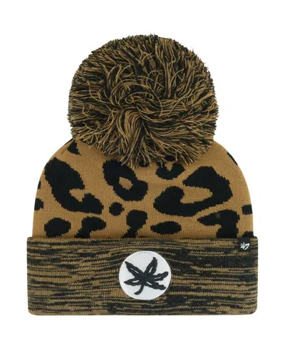 47 Brand Women's ' Brown Ohio State Buckeyes Rosette Cuffed Knit Hat With Pom