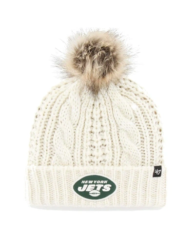 47 Brand Women's ' Cream New York Jets Meeko Cuffed Knit Hat With Pom