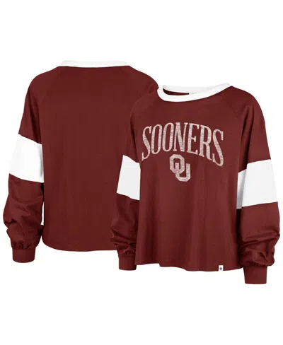 47 Brand Women's ' Crimson Distressed Oklahoma Sooners Upside Rhea Raglan Long Sleeve T-shirt