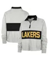 47 BRAND WOMEN'S '47 BRAND HEATHER GRAY DISTRESSED LOS ANGELES LAKERS BREAKTHROUGH REMI QUARTER-ZIP JACKET