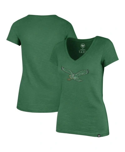 47 Brand Women's ' Kelly Green Distressed Philadelphia Eagles Throwback Scrum V-neck T-shirt