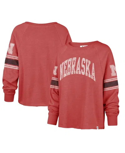 47 Brand Women's ' Scarlet Distressed Nebraska Huskers Allie Modest Raglan Long Sleeve Cropped T-shir