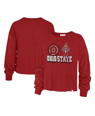 47 Brand Women's ' Scarlet Distressed Ohio State Buckeyes Bottom Line Parkway Long Sleeve High Waist