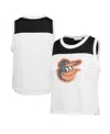47 BRAND WOMEN'S '47 BRAND WHITE, BLACK DISTRESSED BALTIMORE ORIOLES PLUS SIZE WAIST LENGTH MUSCLE TANK TOP