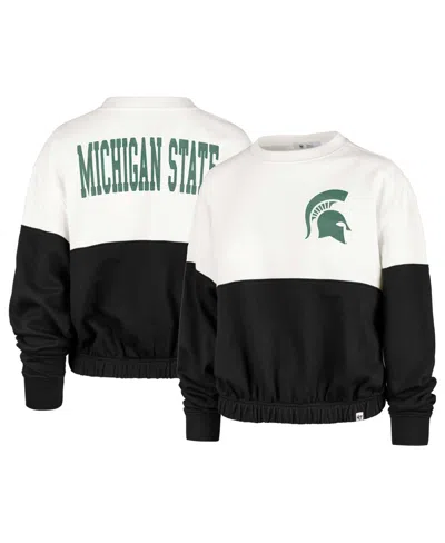 47 Brand Women's ' White, Black Distressed Michigan State Spartans Take Two Bonita Pullover Sweatshir In White,black