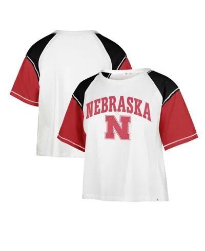 47 Brand Women's ' White Distressed Nebraska Huskers Serenity Gia Cropped T-shirt