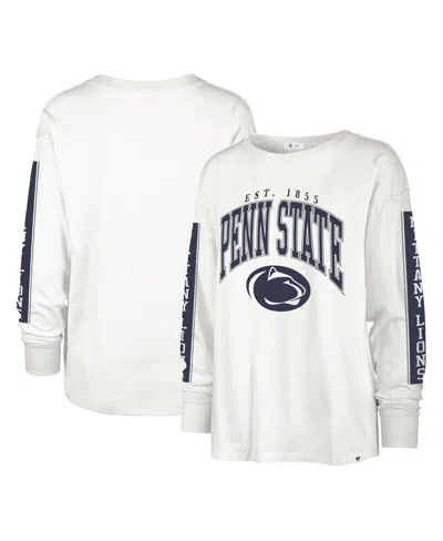 47 Brand Women's ' White Distressed Penn State Nittany Lions Statement Soa 3-hit Long Sleeve T-shirt