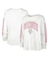 47 Brand Women's ' White Distressed Wisconsin Badgers Statement Soa 3-hit Long Sleeve T-shirt In White