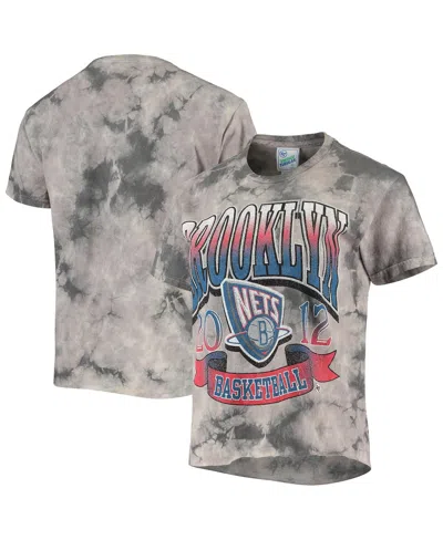 47 Brand Women's '47 White, Black Brooklyn Nets 2021/22 City Edition Vintage-look Tie-dye Tubular Cropped T-s In White,black