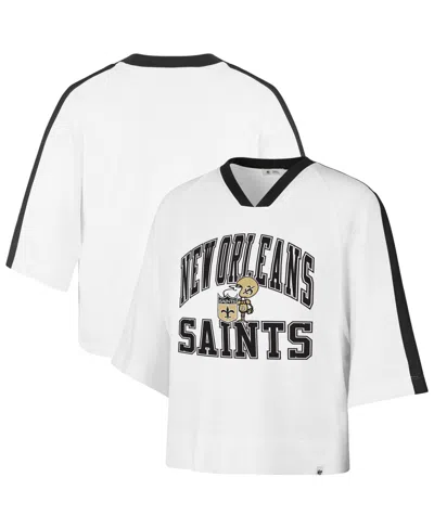 47 Brand Women's '47 White New Orleans Saints Big Overarch Drop Needle Raglan V-neck T-shirt In Black