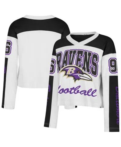 47 Brand Women's Baltimore Ravens Exclamation Metro V-neck Long-sleeve Jersey T-shirt In White
