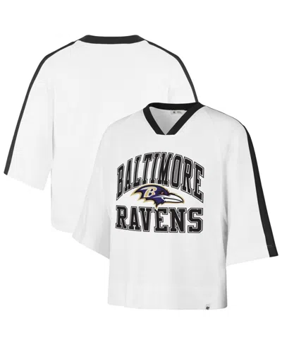 47 Brand Women's Baltimore Ravens Frankie Oversized Arched Wordmark Raglan-sleeve Graphic T-shirt In White
