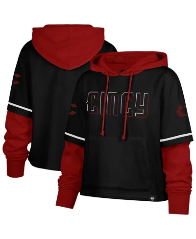 47 Brand Women's Black Cincinnati Reds City Connect Shortstop Cropped Pullover Hoodie