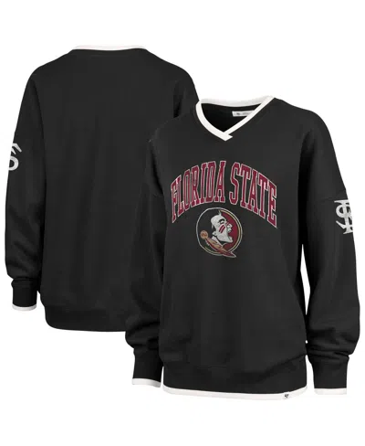 47 Brand Women's Black Florida State Seminoles Clubhouse Daze Eighty V-neck Pullover Sweatshirt