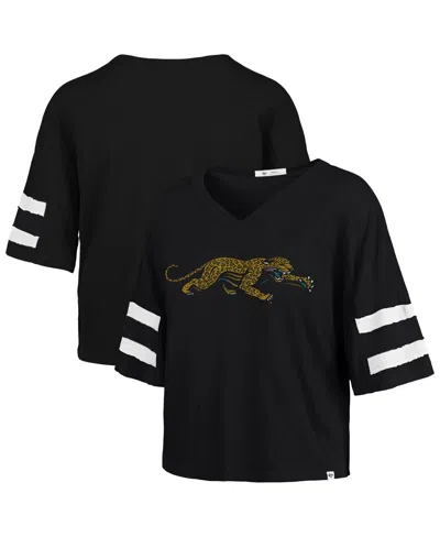 47 Brand Women's Black Jacksonville Jaguars Premier Scout Cropped V-neck T-shirt