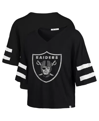 47 Brand Women's Black Las Vegas Raiders Premier Scout Cropped V-neck T-shirt