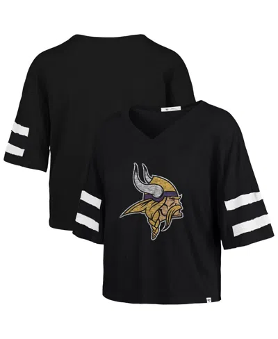 47 Brand Women's Black Minnesota Vikings Premier Scout Cropped V-neck T-shirt