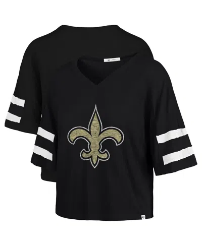 47 Brand Women's Black New Orleans Saints Premier Scout Cropped V-neck T-shirt