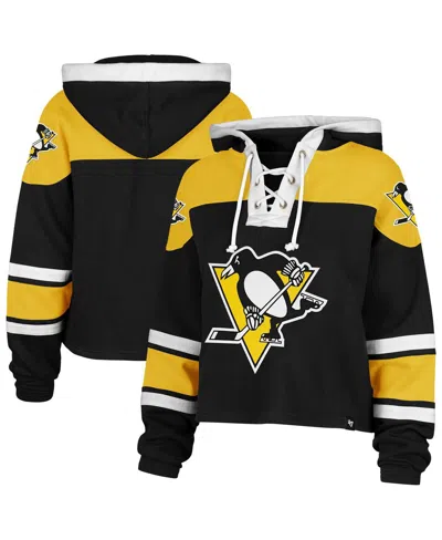 47 Brand Women's Black Pittsburgh Penguins Cropped Superior Lacer Pullover Hoodie