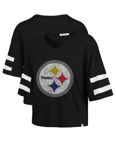47 Brand Women's Black Pittsburgh Steelers Premier Scout Cropped V-neck T-shirt