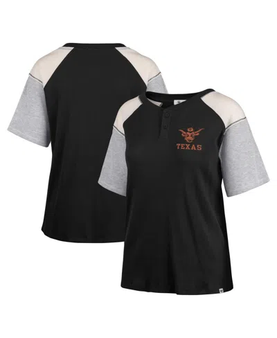 47 Brand Women's Black Texas Longhorns Underline Harvey Colorblock Raglan Henley T-shirt