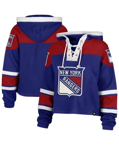 47 Brand Women's Blue New York Rangers Cropped Superior Lacer Pullover Hoodie In Multi