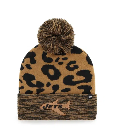47 Brand Women's Brown New York Jets Rosette Cuffed Knit Pom Hat