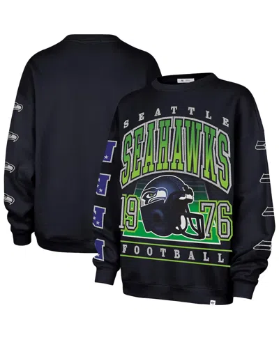 47 Brand Women's College Navy Seattle Seahawks Go Big Oversized Pullover Sweatshirt In Blue