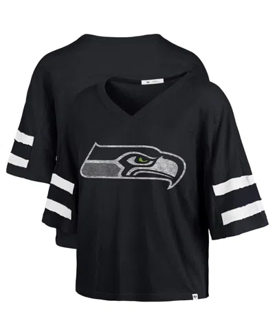 47 Brand Women's College Navy Seattle Seahawks Premier Scout Cropped V-neck T-shirt In Black
