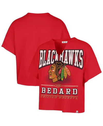 47 Brand Women's Connor Bedard Red Chicago Blackhawks Elation Name Number Oversized Notch Neck T-shirt