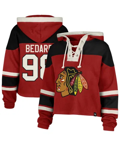 47 Brand Women's Connor Bedard Red Chicago Blackhawks Superior Lacer Cropped Pullover Hoodie