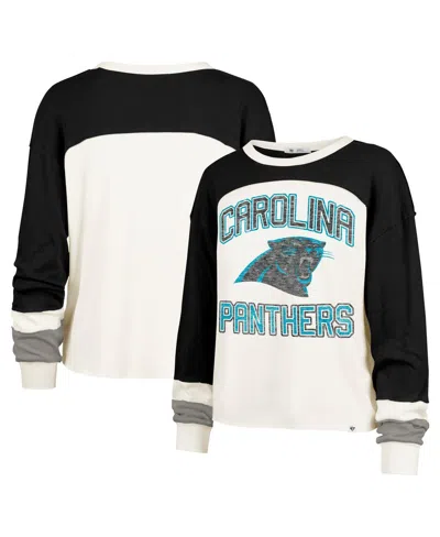47 Brand Women's Cream Carolina Panthers Double Header Curve Raglan Long Sleeve Crop Top In White